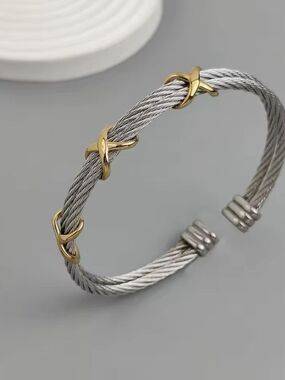 Two-Tone Cable Cuff Bracelet - Gold & Silver
